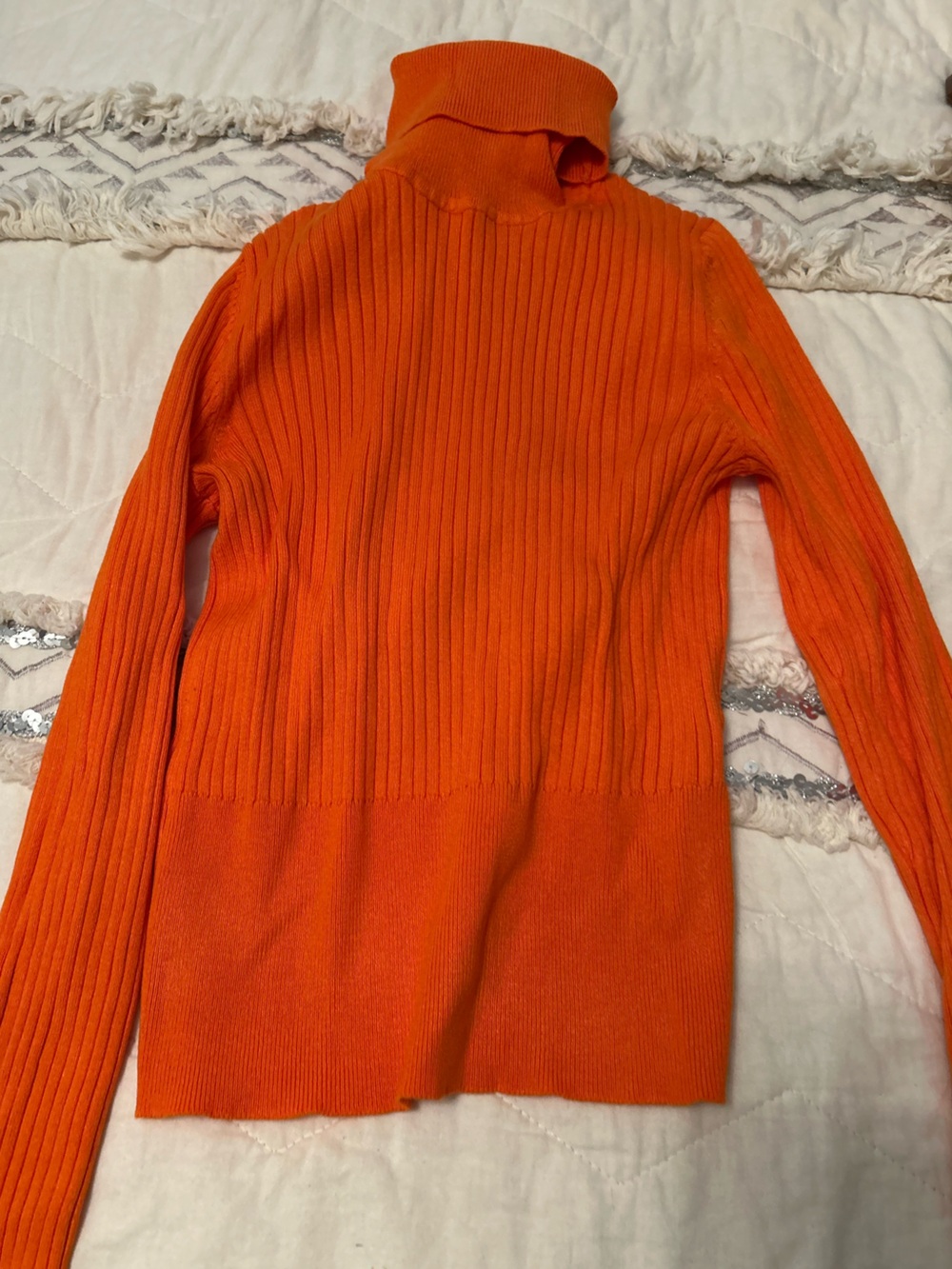 Zara Women's Ribbed Turtleneck Sweater - Orange